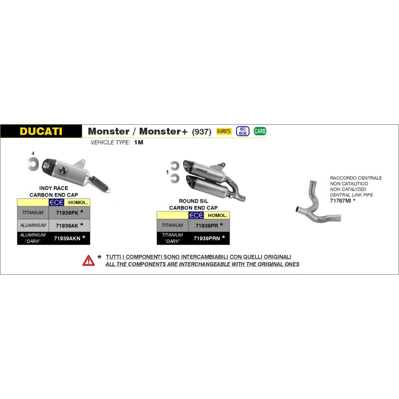 Raccordo centrale non catalitico Ducati Monster 937 2021-2022 937 cc