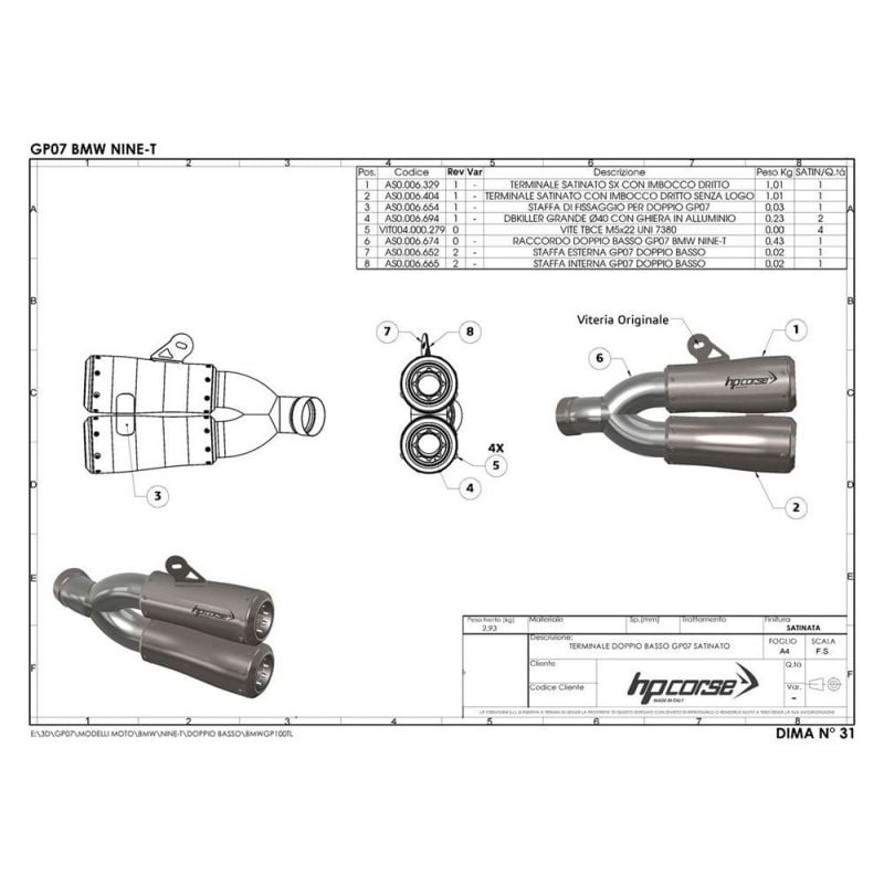BMWGP100TLS-AAB PAIRE D'ÉCHAPPEMENT GP07 EN ACIER INOXYDABLE BMW R NINE T 2014-2016 