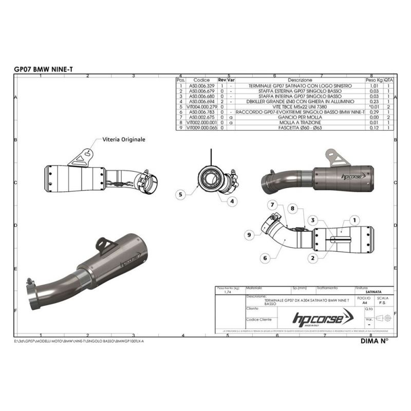 BMWGP100TLB-AB TERMINALE BASSO GP07 INOX NERO BMW R NINE T 2014-2016 HP CORSE BMWGP100TLB-AB TERMINALE BASSO GP07 INOX NERO BMW R NINE T 2014-2016 HP CORSE