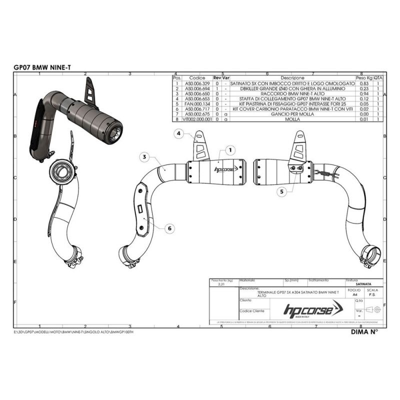 BMWGP100THS-AB TERMINALE ALTO GP07 INOX BMW R NINE T 2014-2016  HP CORSE