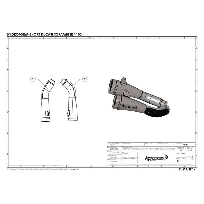 XDUHY20P11B-AAB HP CORSE HYDROFORM CORSA SHORT BLACK DUCATI SCRAMBLER 1100 