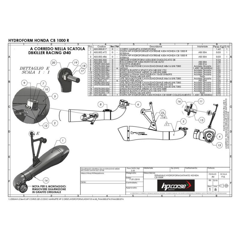 HOHY1014-AB TERMINALE HYDROFORM CATALIZZATO SATINATO HONDA CB 1000 R 2008-2015  HP CORSE