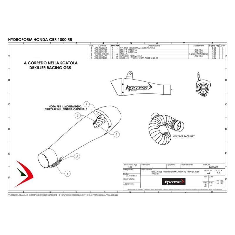 HOHY1012-AB HYDROFORM SATIN FINTIN HONDA CBR 1000 RR 2008-2013 APPROUVÉ 