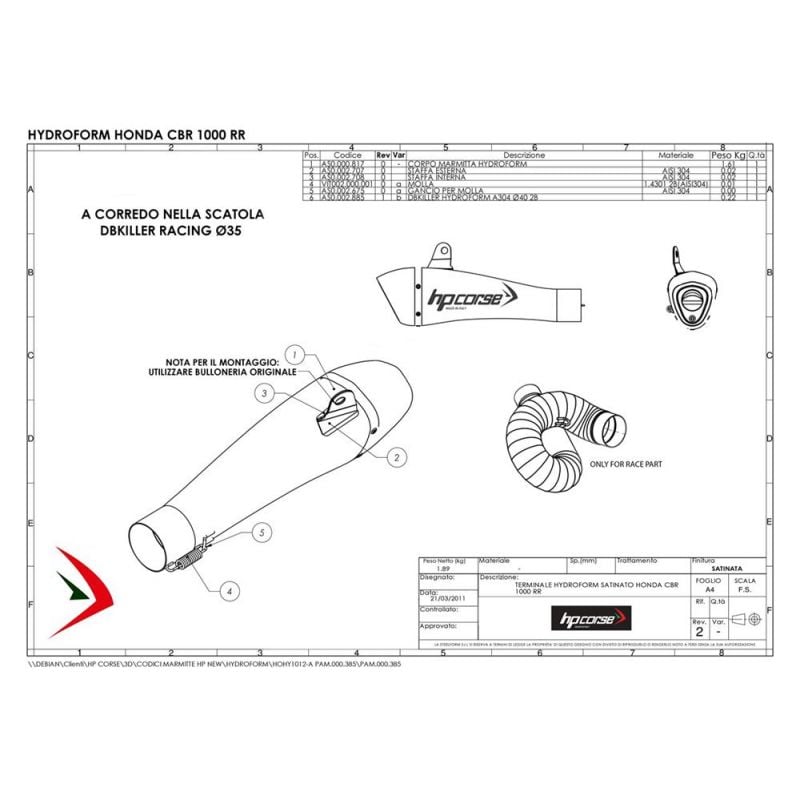 HOHY1012-AB TERMINALE HYDROFORM SATINATO HONDA CBR 1000 RR 2008-2013 OMOLOGATO HP CORSE HOHY1012-AB TERMINALE HYDROFORM SATINATO HONDA CBR 1000 RR 2008-2013 OMOLOGATO HP CORSE