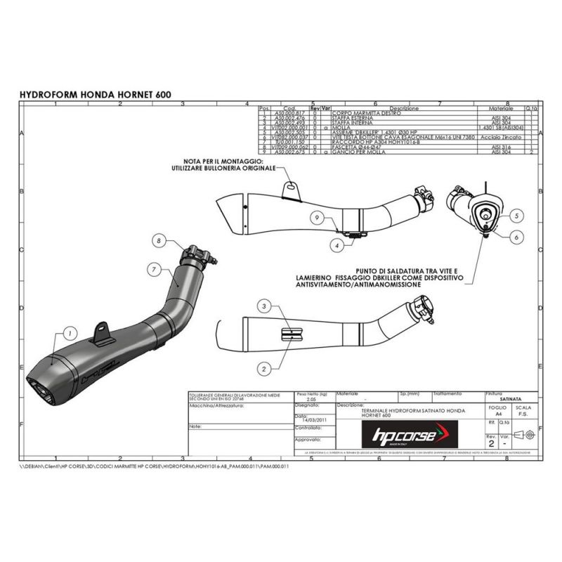 HOHY1016-AB HYDROFORME SATINÉE HONDA HORNET 600 2007-2013 APPROUVÉ 