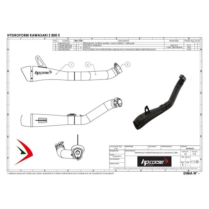 KAHY1018E-AB TERMINALE HYDROFORM SATINATO KAWASAKI Z 800 E 2013-2015 OMOLOGATO  HP CORSE