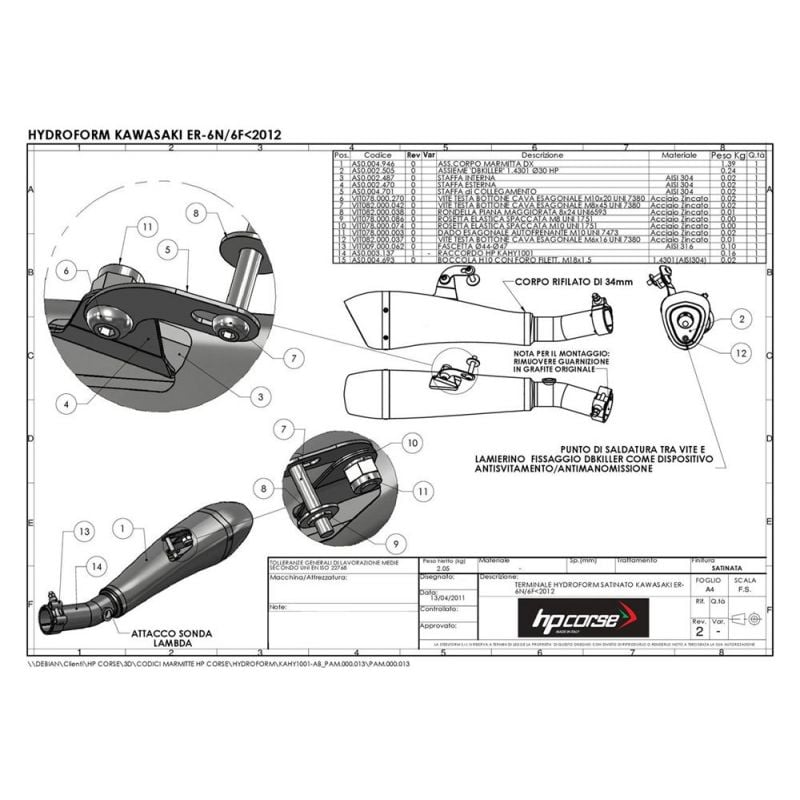 KAHY1001-AB HYDROFORME DE FINITION SATINE KAWASAKI ER-6N / ER-6F 2005-2011 APPROUVÉ 