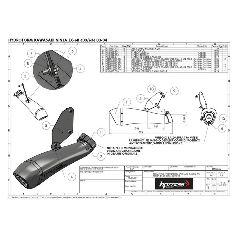 KAHY1007-AB HYDROFORME DE FINITION SATINE KAWASAKI NINJA ZX-6R 636 2003-2004 