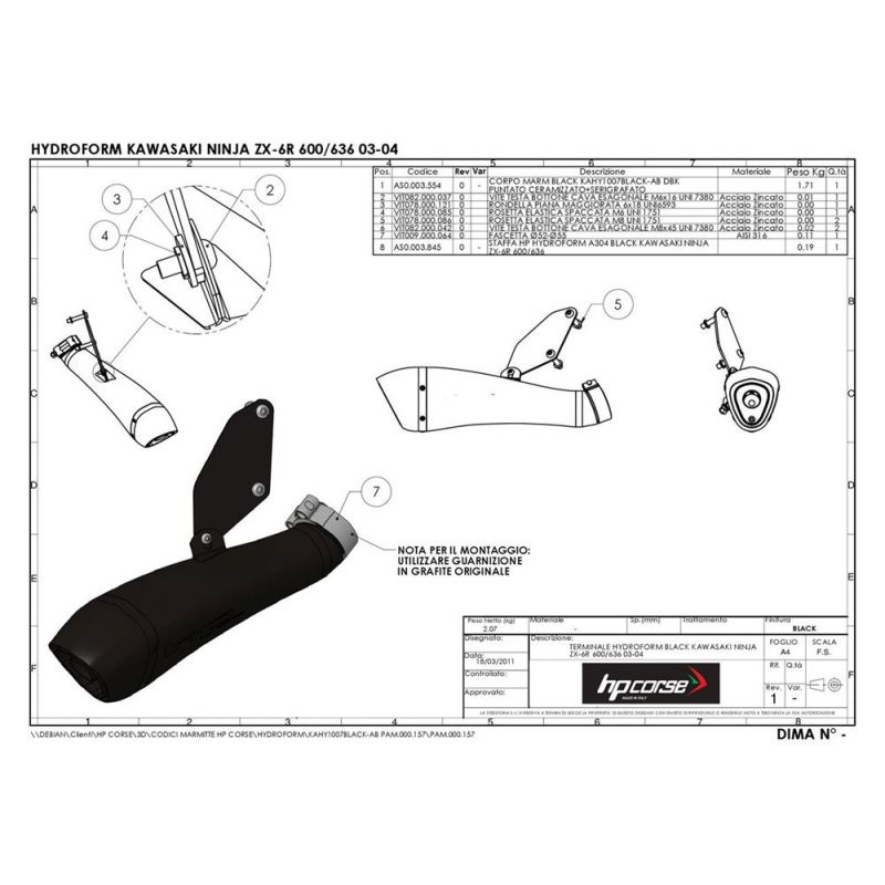 KAHY1007BLACK-AB TERMINALE HYDROFORM NERO KAWASAKI NINJA ZX-6R 636 2003-2004 OMOLOGATO  HP CORSE
