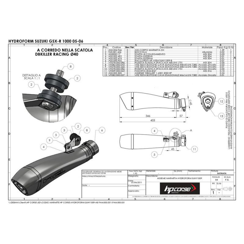 SUHY1009-AB TERMINALE HYDROFORM SATINATO SUZUKI GSX-R 1000 2005-2006 OMOLOGATO  HP CORSE